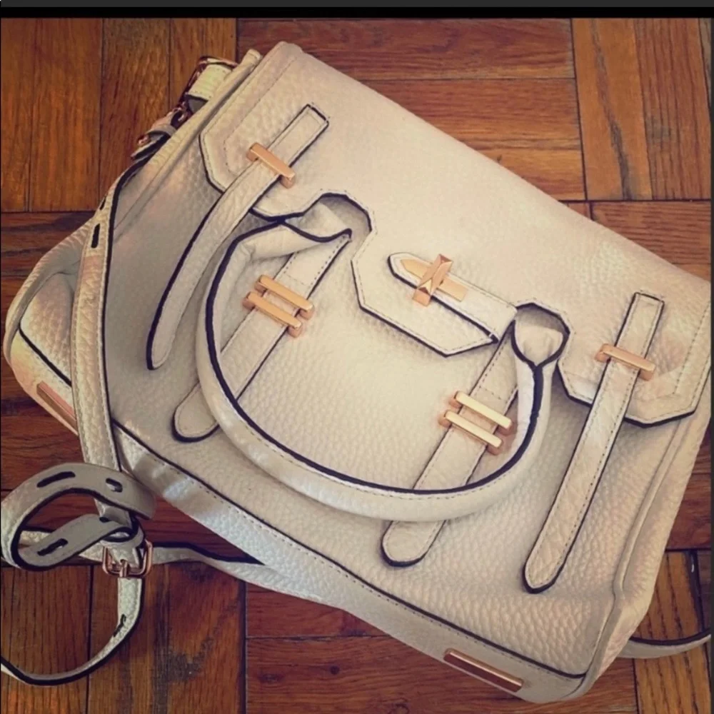REBECCA MINKOFF WHITE ROSE GOLD KELLY-STYLE  CROSSBODY PEBBLED LEATHER Bag GORG - Picture 2 of 8